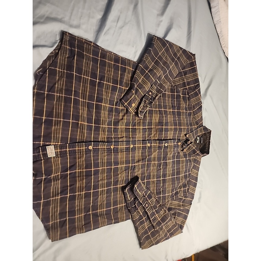 Woods & Gray Plaid Button-Up Shirt Size L Long Sleeve  100% Cotton Madd In Macau